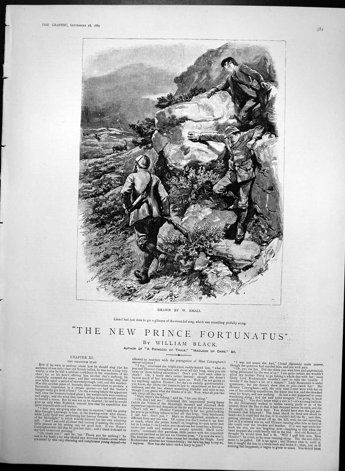 Original Old Antique Print New Prince Fortunatus W Black Stag Shooting 1889