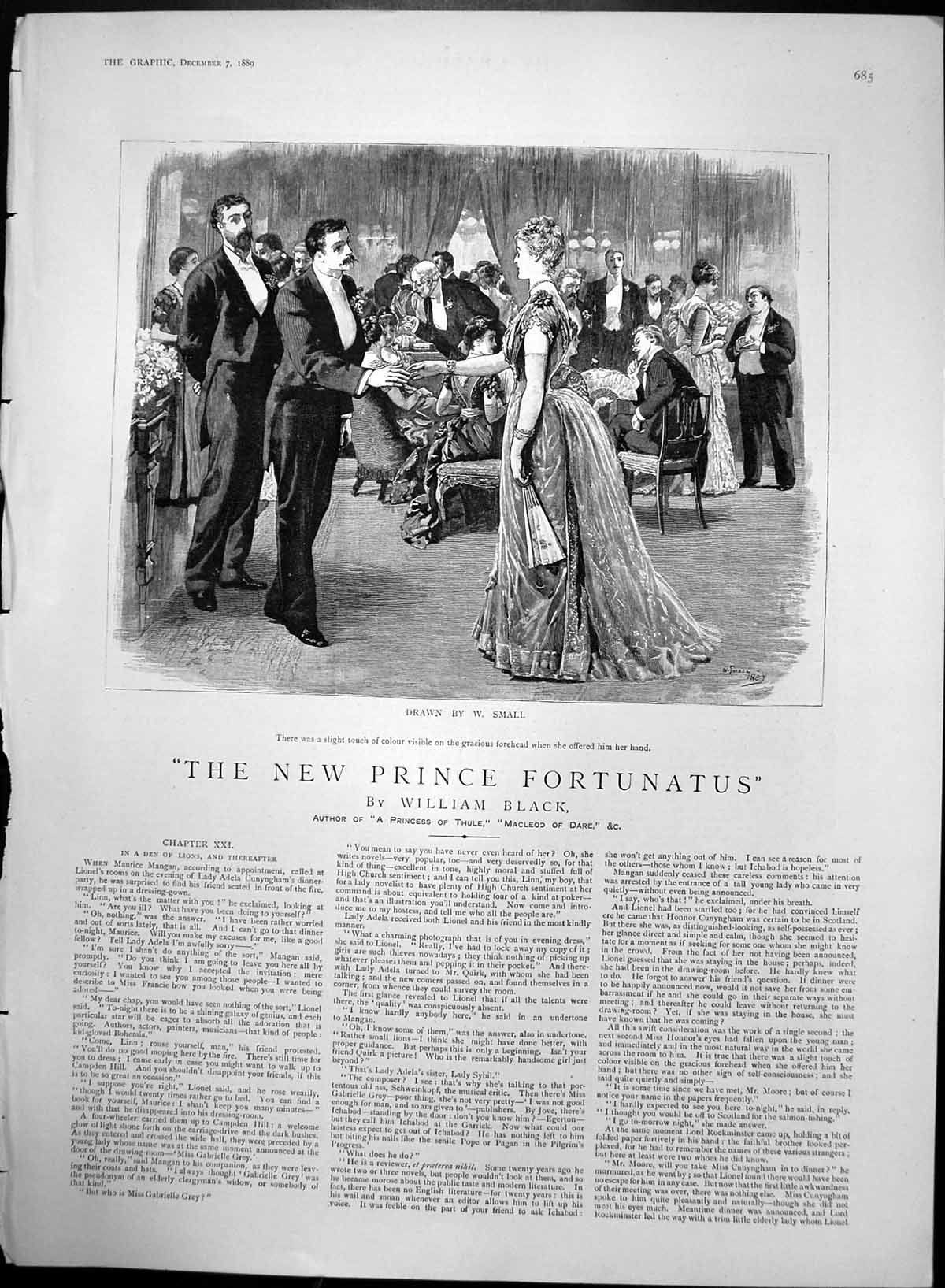 Antique Old Print New Prince Fortunatus Offering Hand To Lady W Black 1889 19th