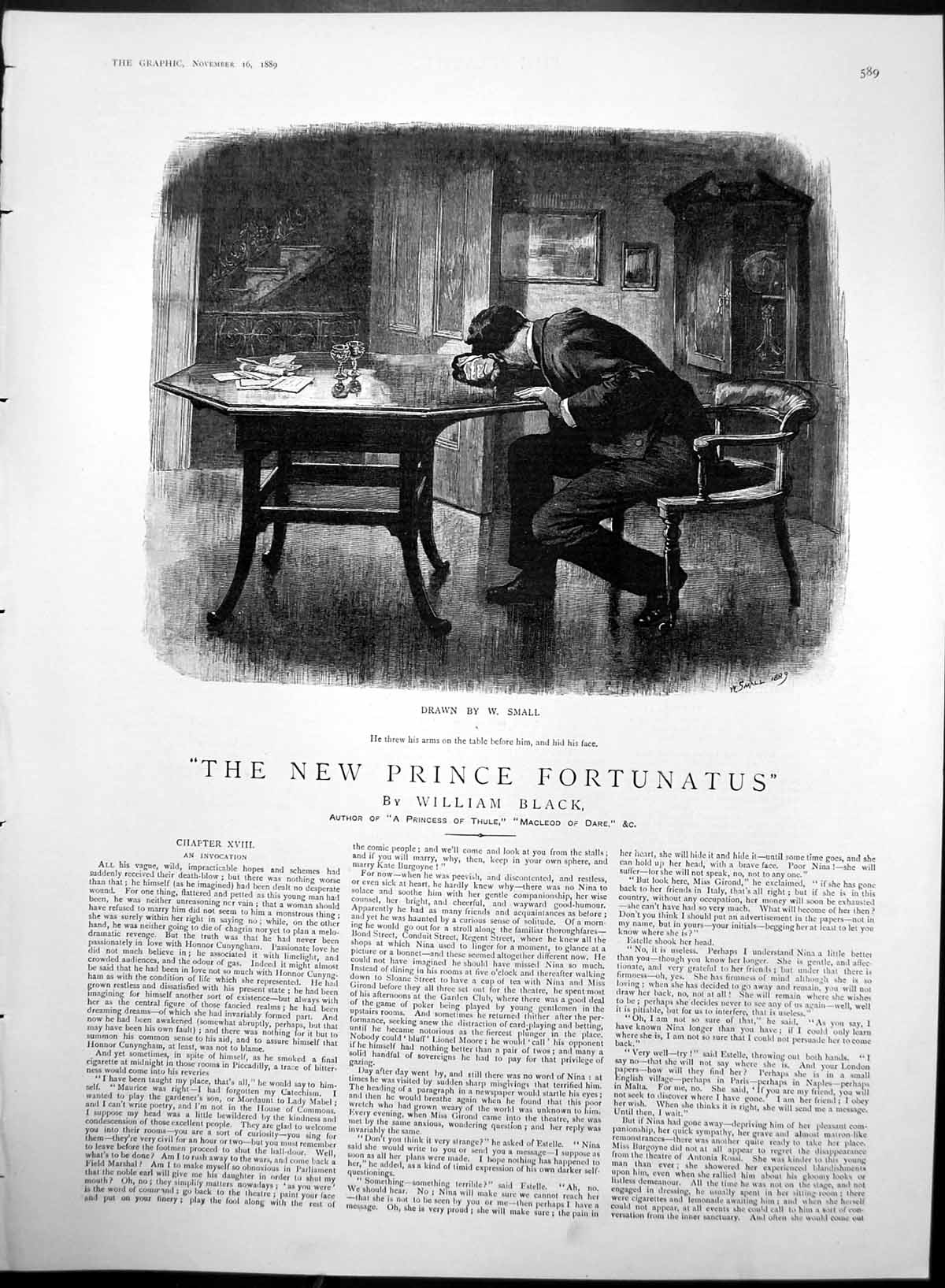 Old Antique Print New Prince Fortunatus W Black Hiding Face On Table 1889 19th