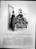 Original Old Antique Print New Prince Fortunatus Catching HLadys Arm 1889 19th