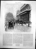 Old Antique Print Through London By Omnibus W Logsdail Corner Bank 1889 19th