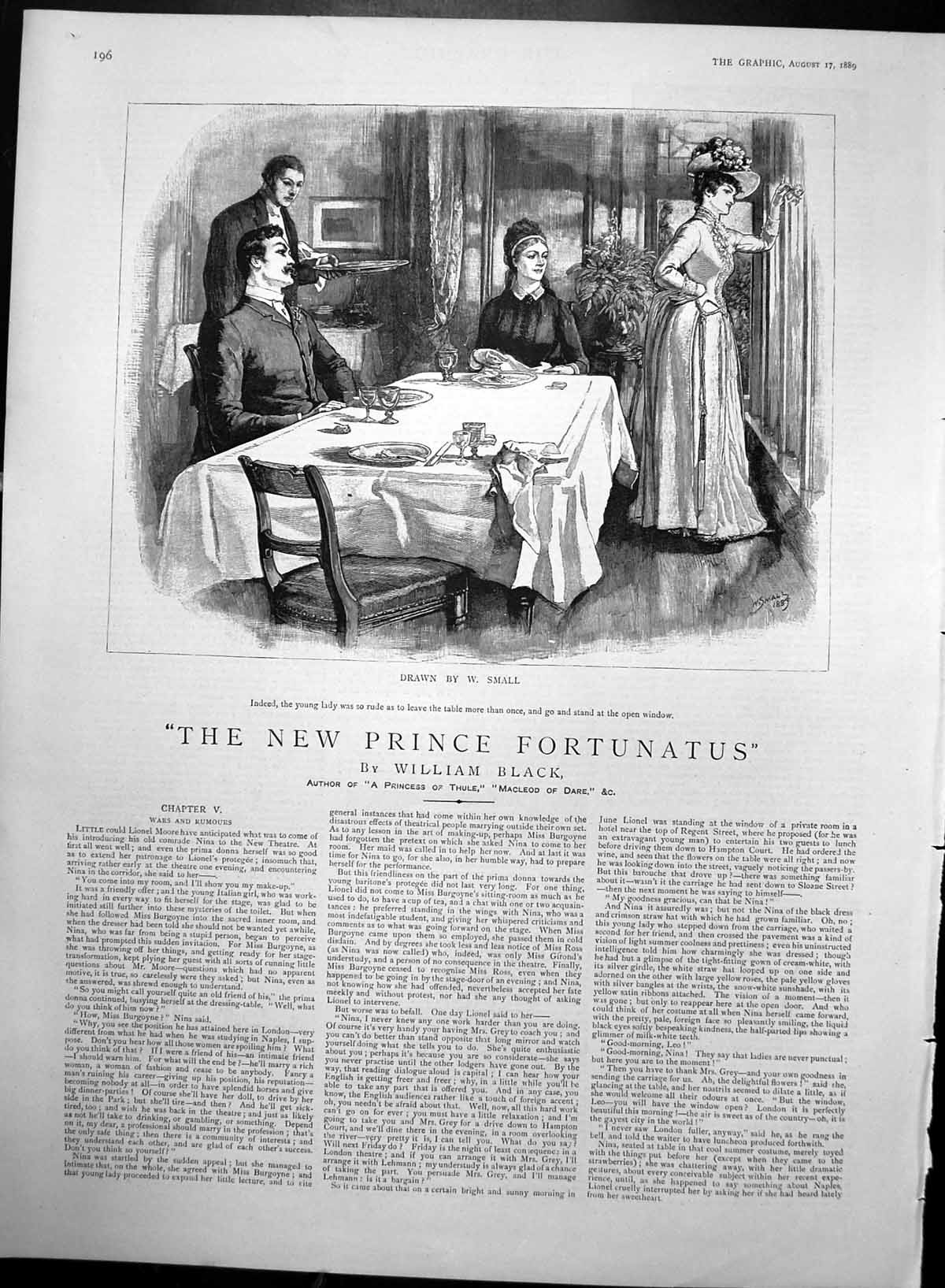 Old Antique Print New Prince Fortunatus Lady Leaving Table To Window 1889 19th