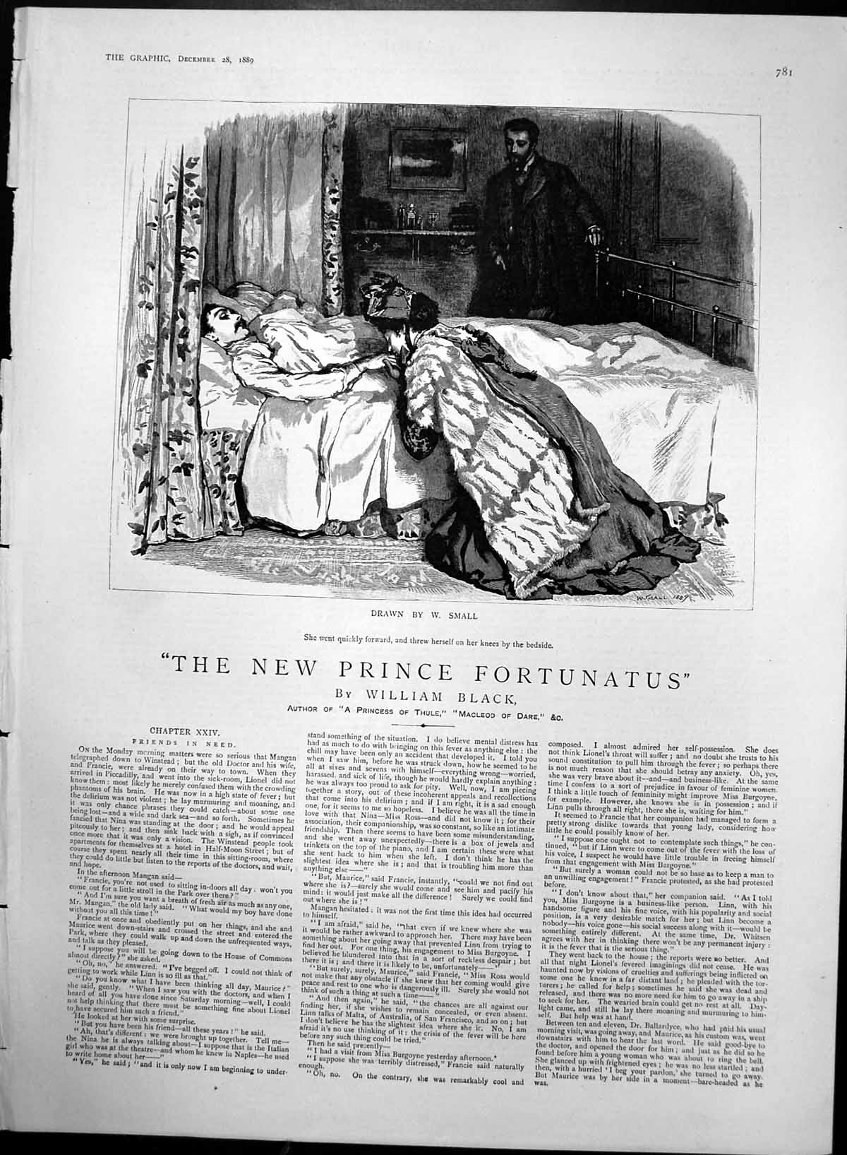 Antique Old Print New Prince Fortunatus Nina Kneeling Beside Sick Bed 1889 19th