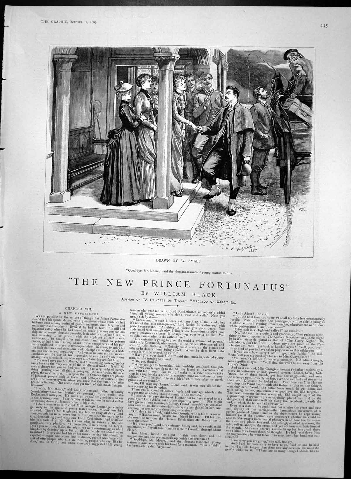 Old Antique Print New Prince Fortunatus Lady Saying Goodbye Mr Moore 1889 19th