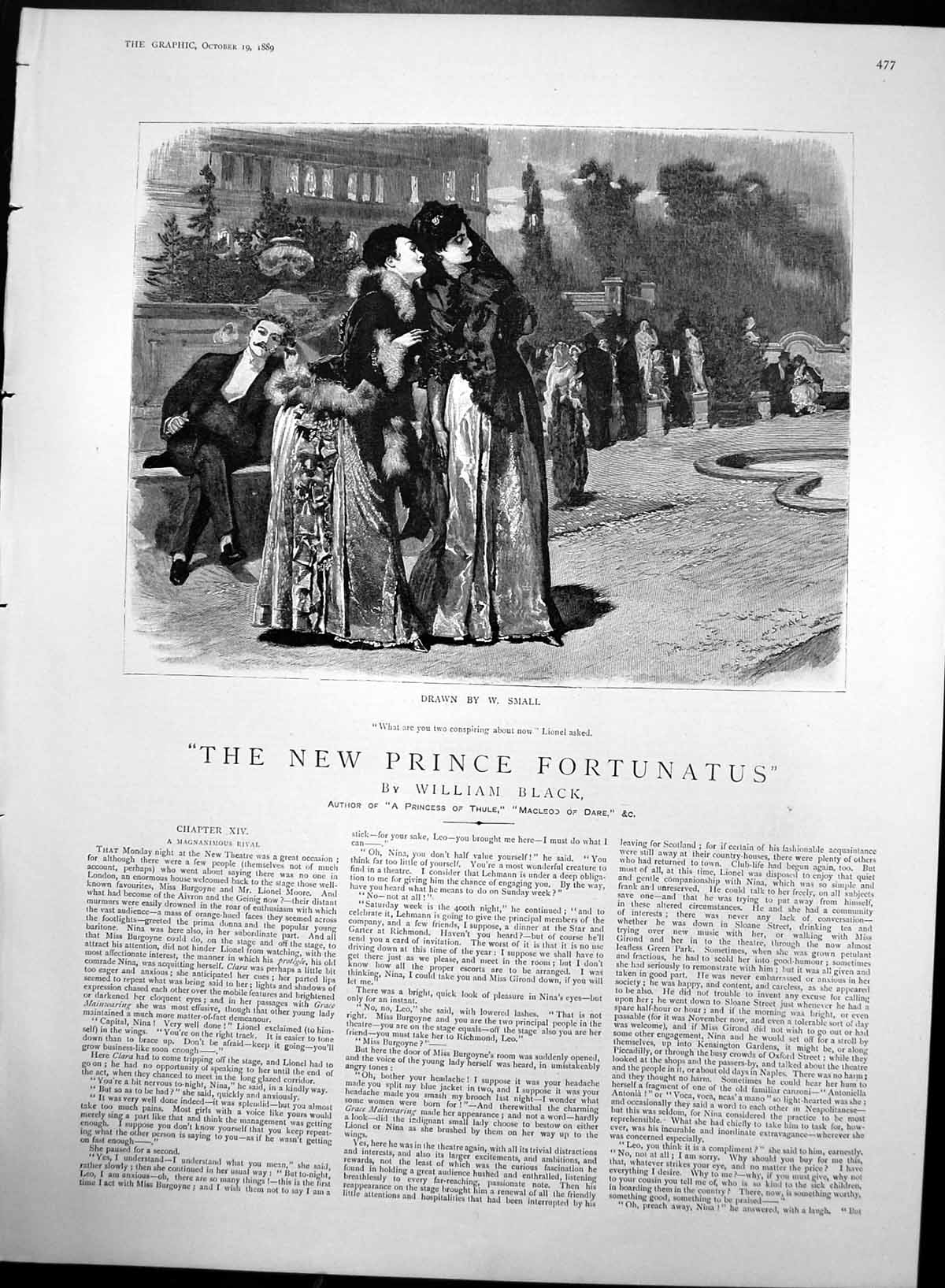 Antique Old Print New Prince Fortunatus Lionel & Two Ladies Whispering 1889