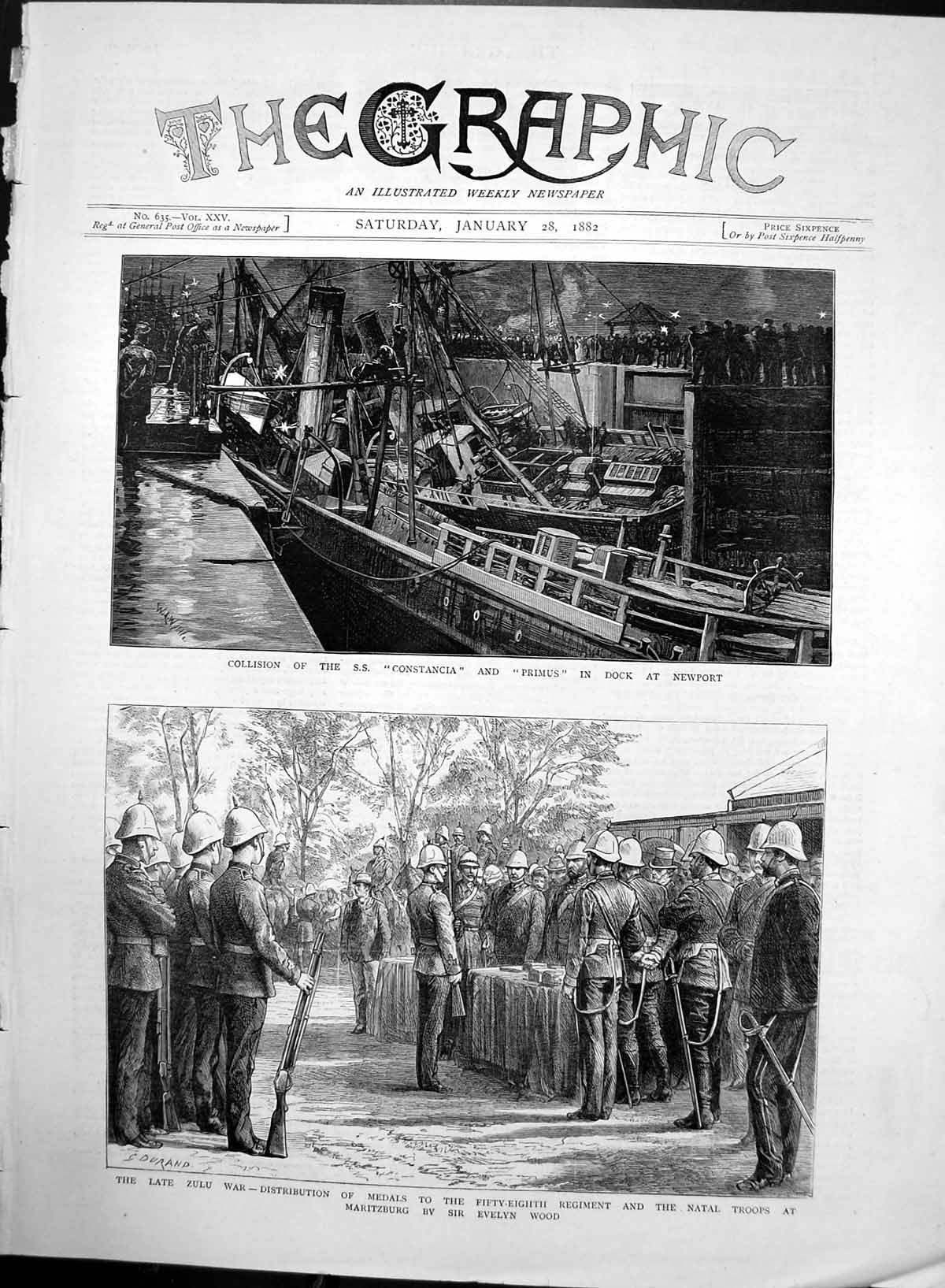 Antique Print Collision Ss Constancia Primus Zulu War Medal Maritzburg 1882
