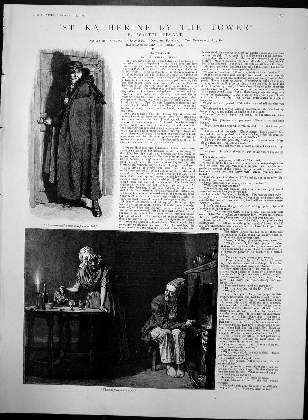 Old Antique Print St Katherine By Tower Man Cloak Lady Making Brew 1891 19th