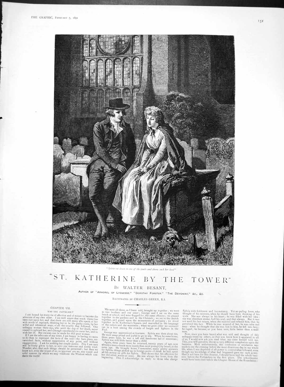 Old Antique Print St Katherine By Tower Sylvia Sitting On Tomb Stone 1891 19th