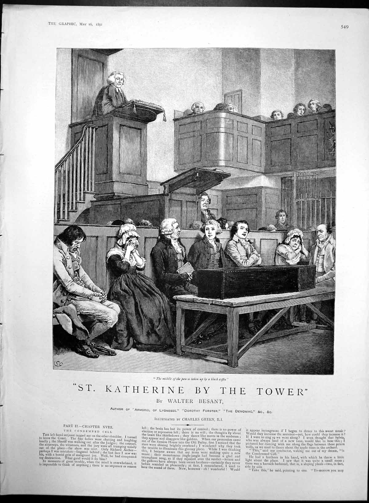 Old Antique Print St Katherine By Tower Black Coffin People Weeping 1891 19th