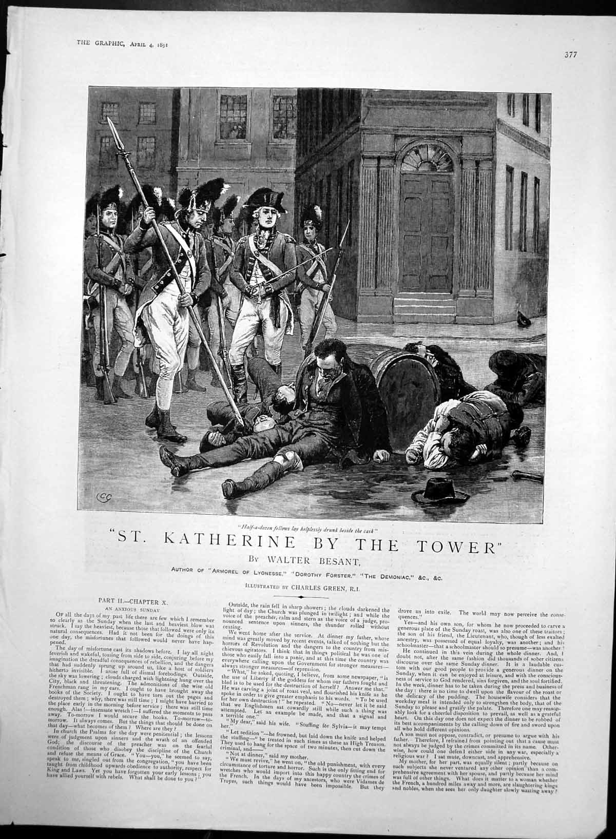 Original Old Antique Print St Katherine By Tower Drunk Fellows Empty Cask 1891