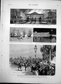Antique Old Print Burning Parliament Brussels Crown Prince Germany Spain1883