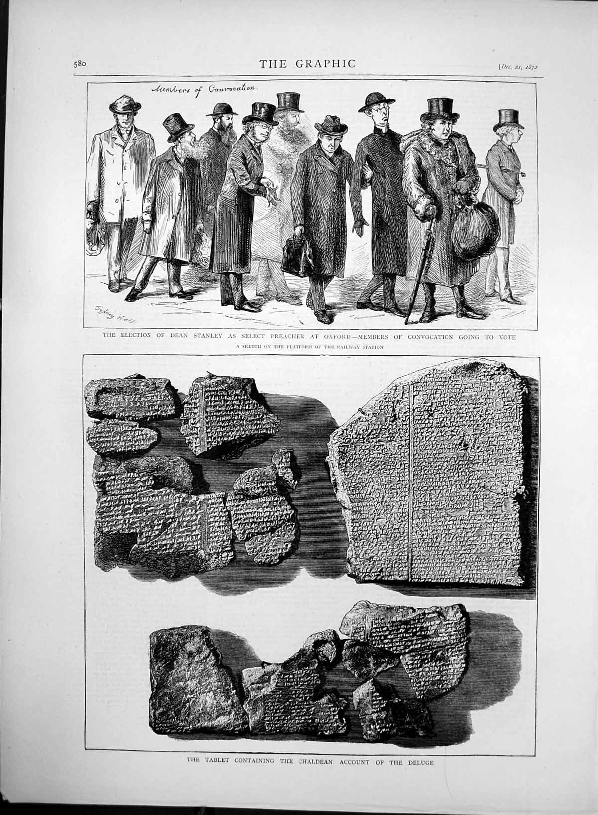 Antique Old Print Election Dean Stanley Preacher Tablet Chaldean Deluge 1872