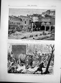 Antique Old Print Rome Basilica Giulia Hairy Rhinoceros Transfer To Cage 1872