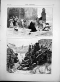 Original Old Antique Print Horses Return To Monastery Utes On March 1872 19th