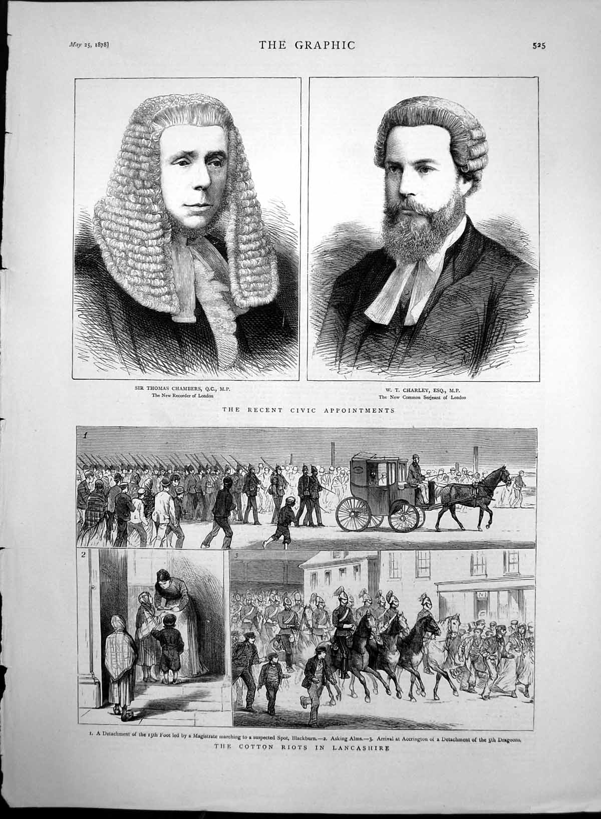 Old Antique Print Thomas Chambers Wt Charley Cotton Riots Lancashire 1878 19th