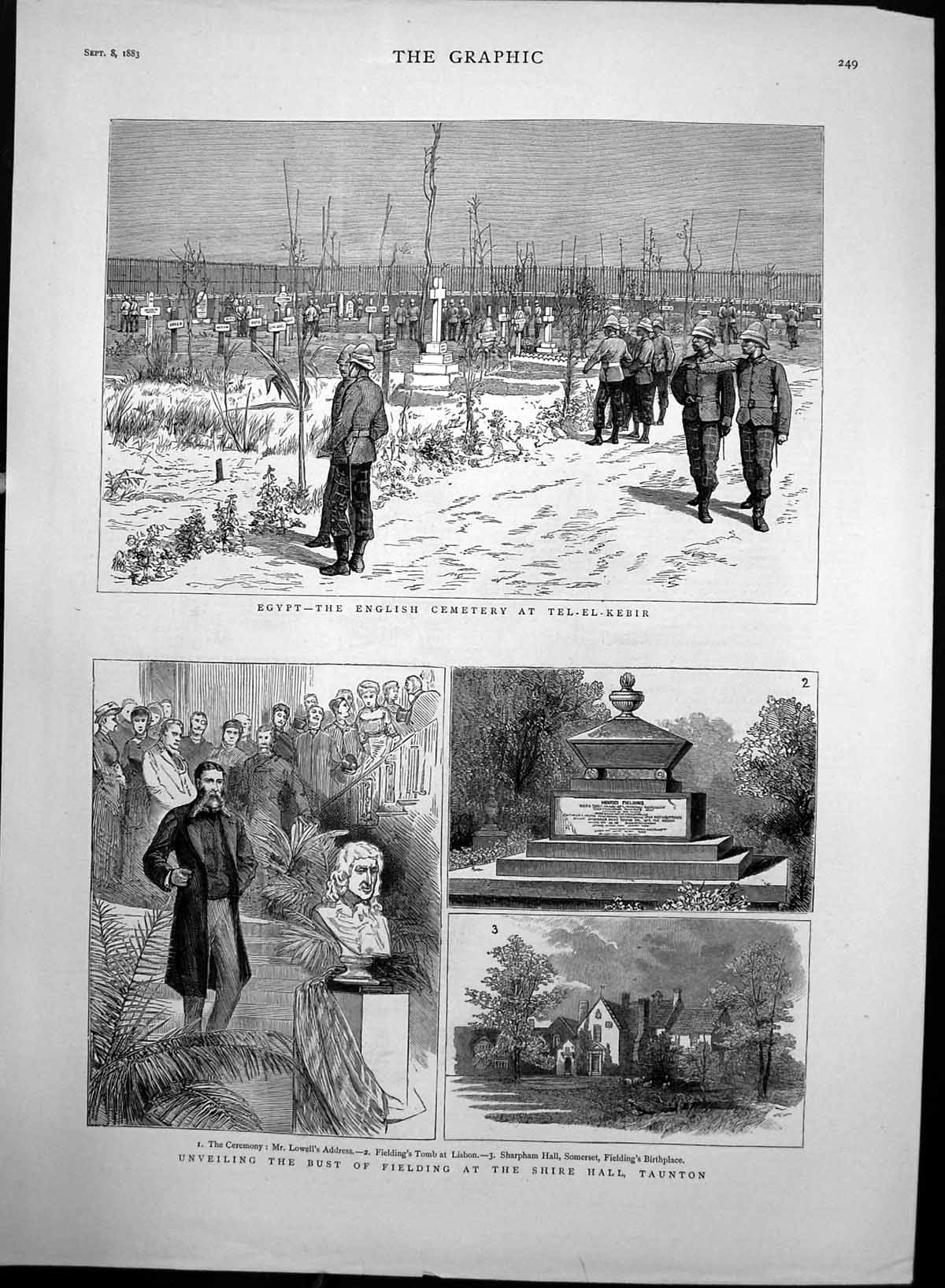 Antique Print Egypt Cemetery Tel El Kebir Bust Fielding Shire Taunton 1883 19th