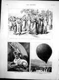 Old Antique Print Burnabys Balloon Voyage Ex Hygienic Costume Ladies 1882 19th