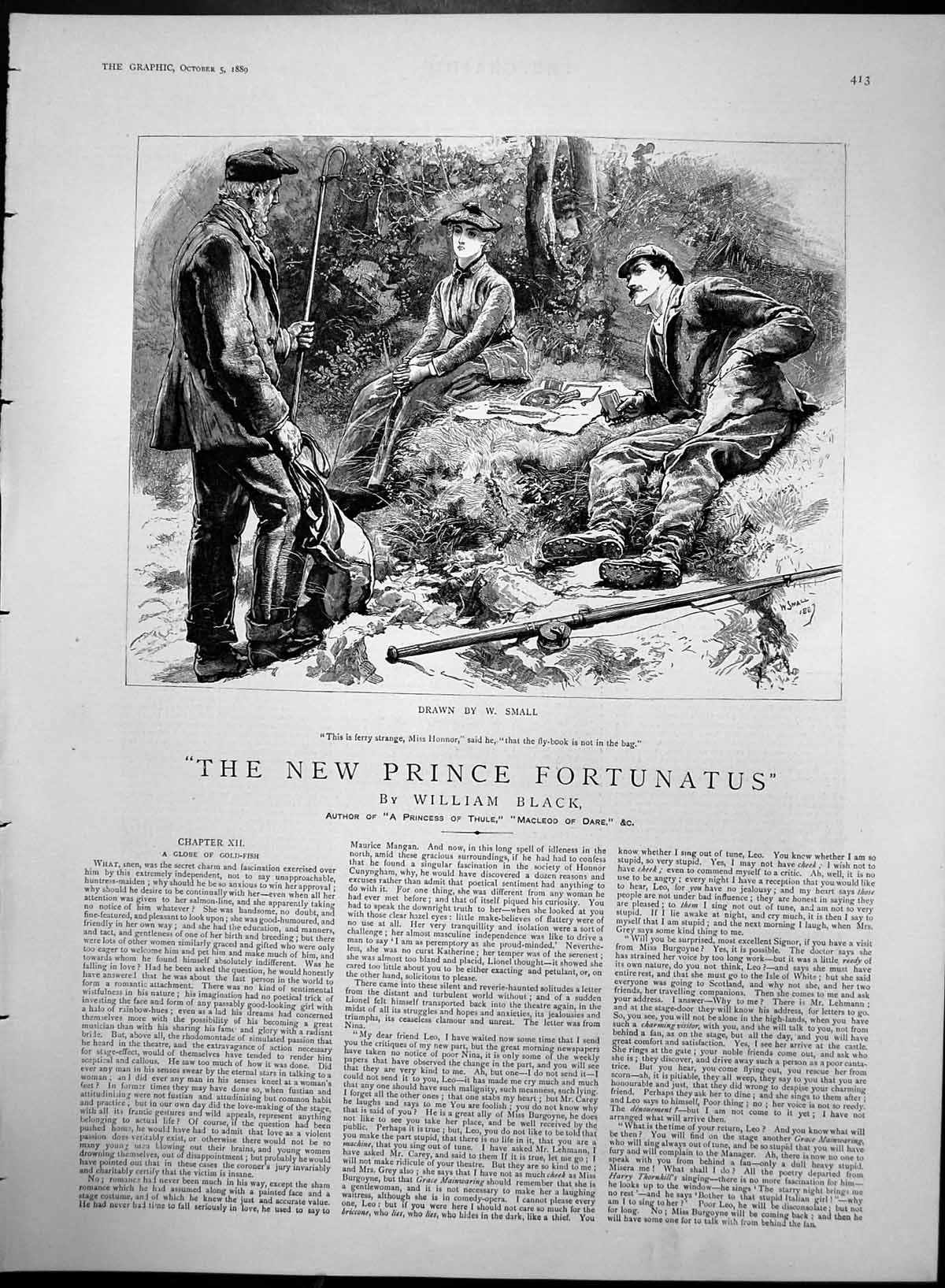 Old Antique Print New Prince Fortunatus Miss Honnor &Men Fishing 1889