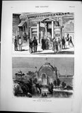 Original Old Antique Print Paris Exhibition Sketch In Park Japanese Gate 1878