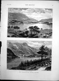 Original Old Antique Print Manchester Water Scheme Thirlemere & Helvellyn 1878