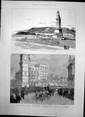 Old Antique Print Armada Memorial Statue Civic Procession Plymouth 1890 19th