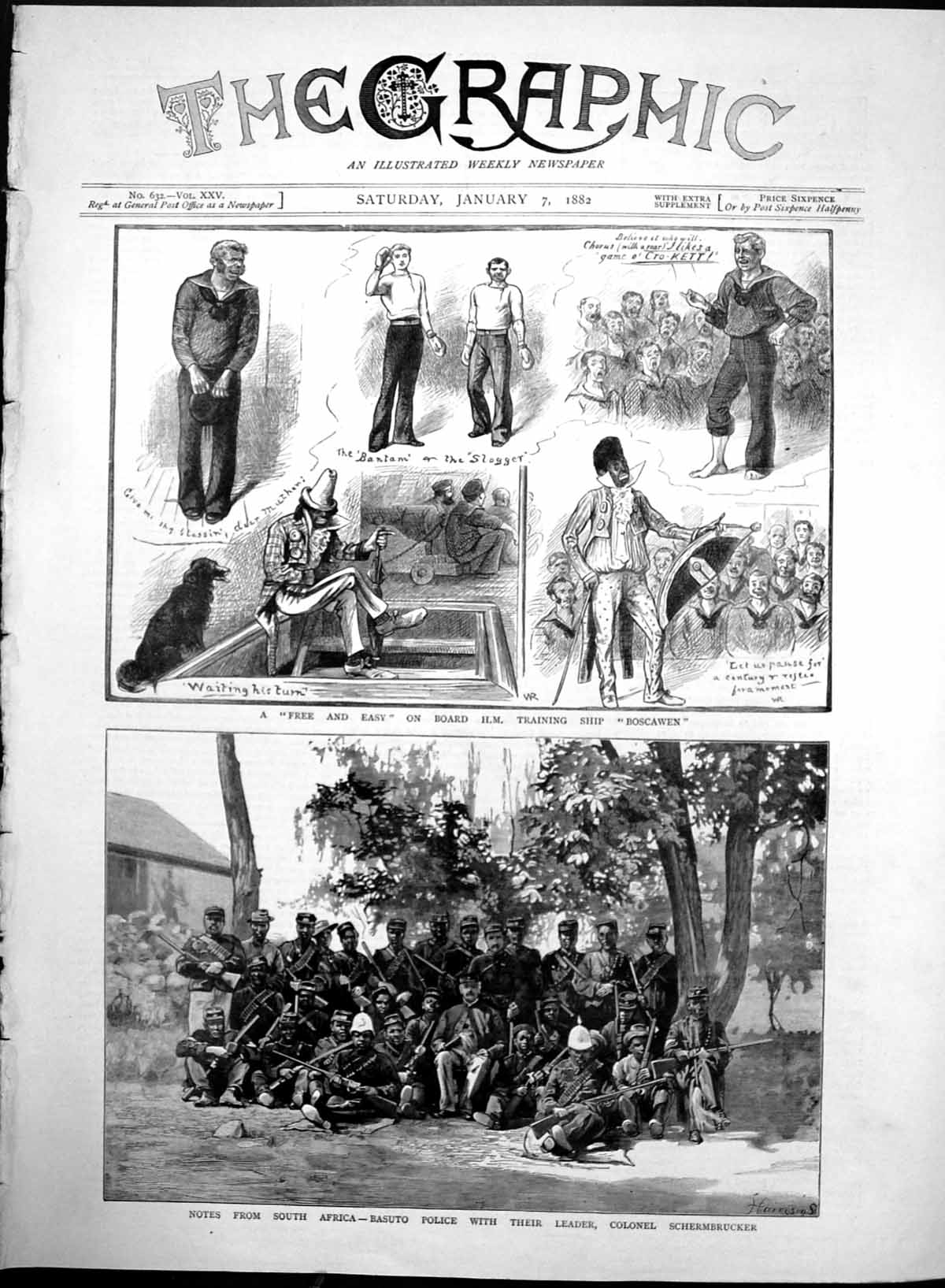 Antique Old Print Entertainment On Boscawen Basuto Police South Africa 1882