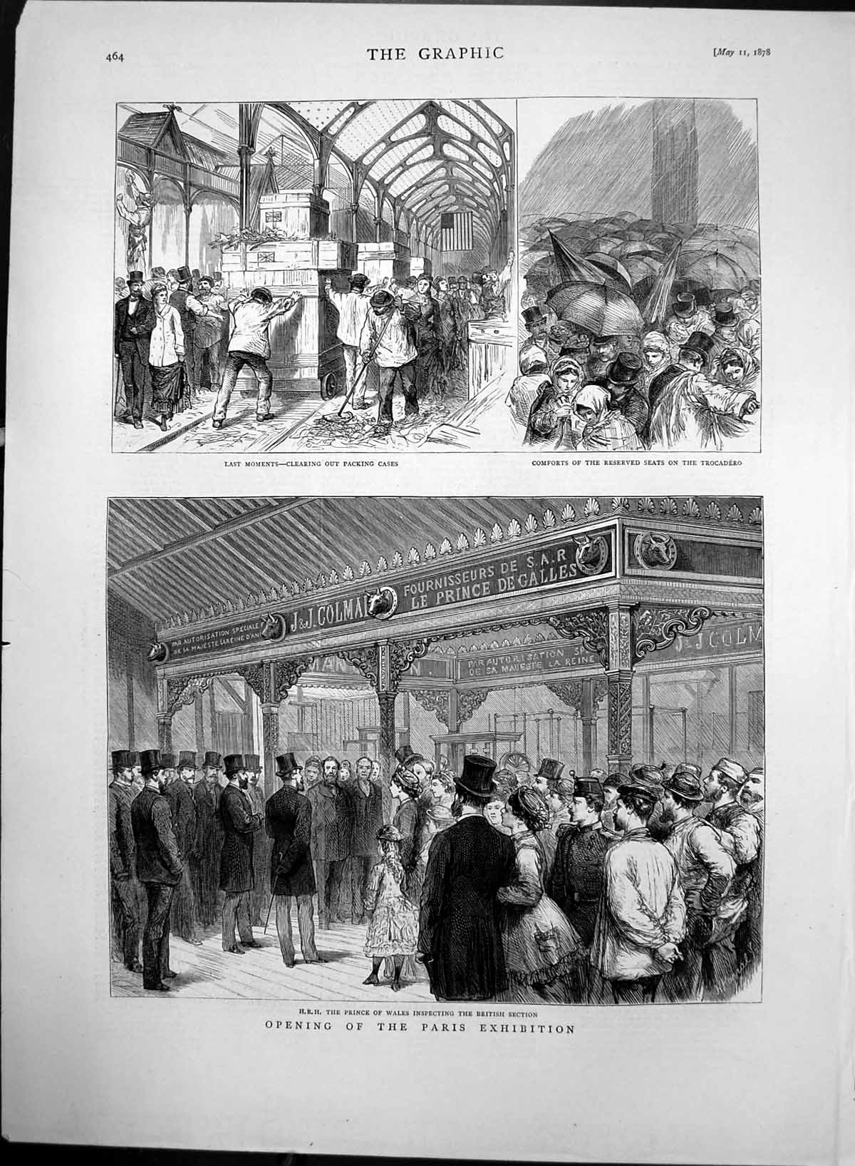 Original Old Antique Print Paris Exhibition Prince Wales Trocadero Seats 1878
