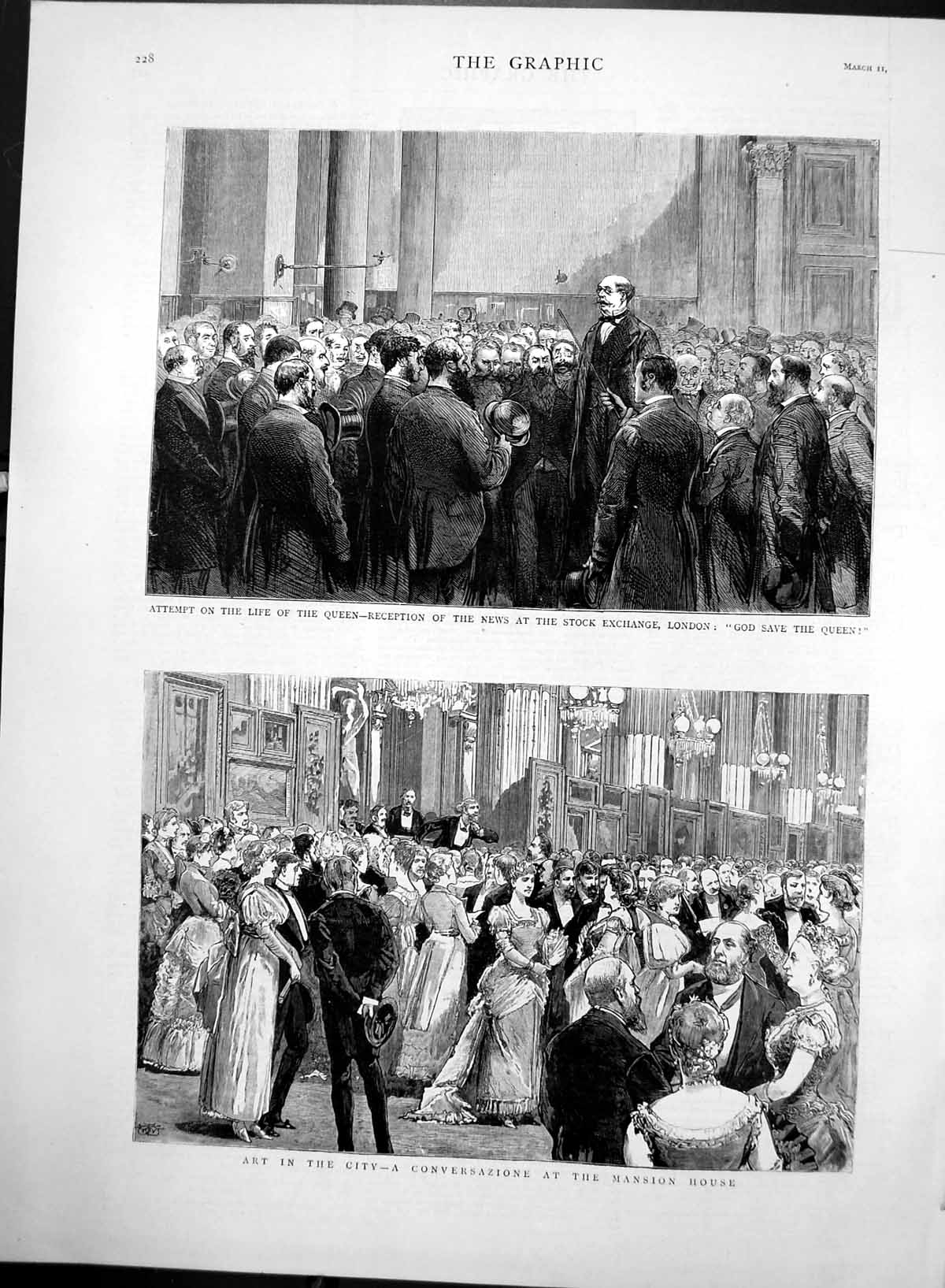 Old Antique Print Conversazione Mansion House Stock Exchange London 1882 19th