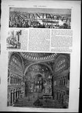 Original Old Antique Print Constantinople Interior Saint Sophia 1878 Victorian