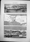 Original Old Antique Print Russian Battery On Danube Positions Forces 1878 19th
