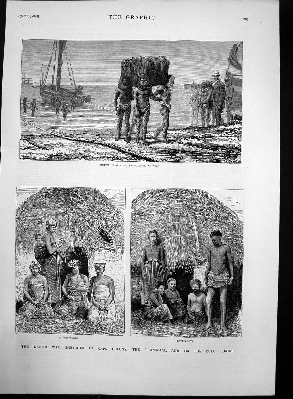 Antique Old Print Kaffir War Cape Colony Transvaal Zulu Border Algoa Bay 1878