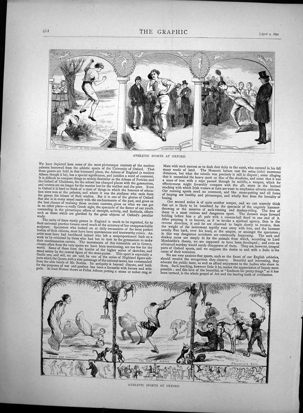 Antique Old Print Athletic Sports Oxford Nisus & Euryalls Atalantas Race 1870