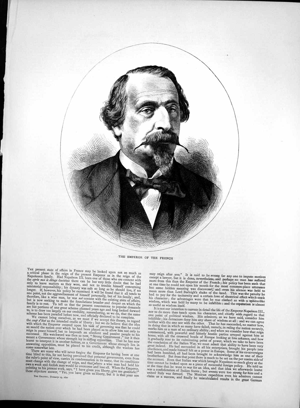 Original Old Antique Print The Emperor The French Portrait 1870 19th
