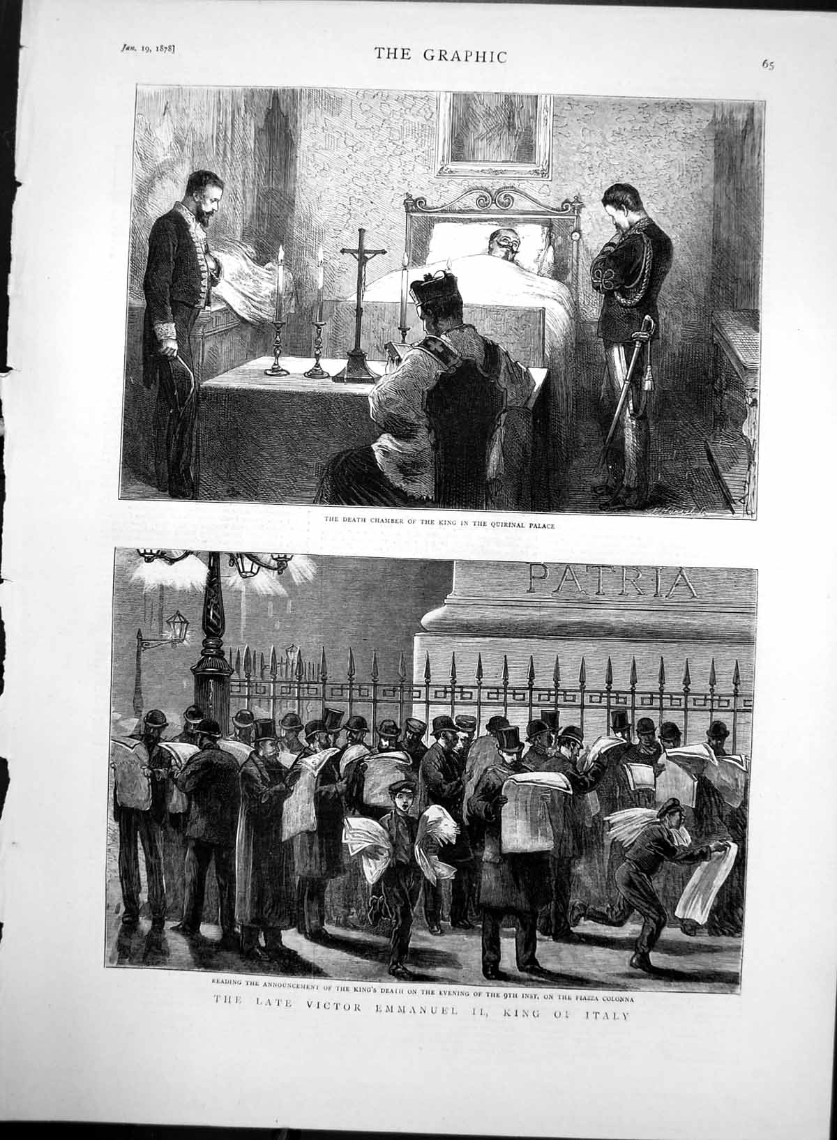 Original Old Antique Print Victor Emmanuel Ii King Italy Death Annoncement 1878