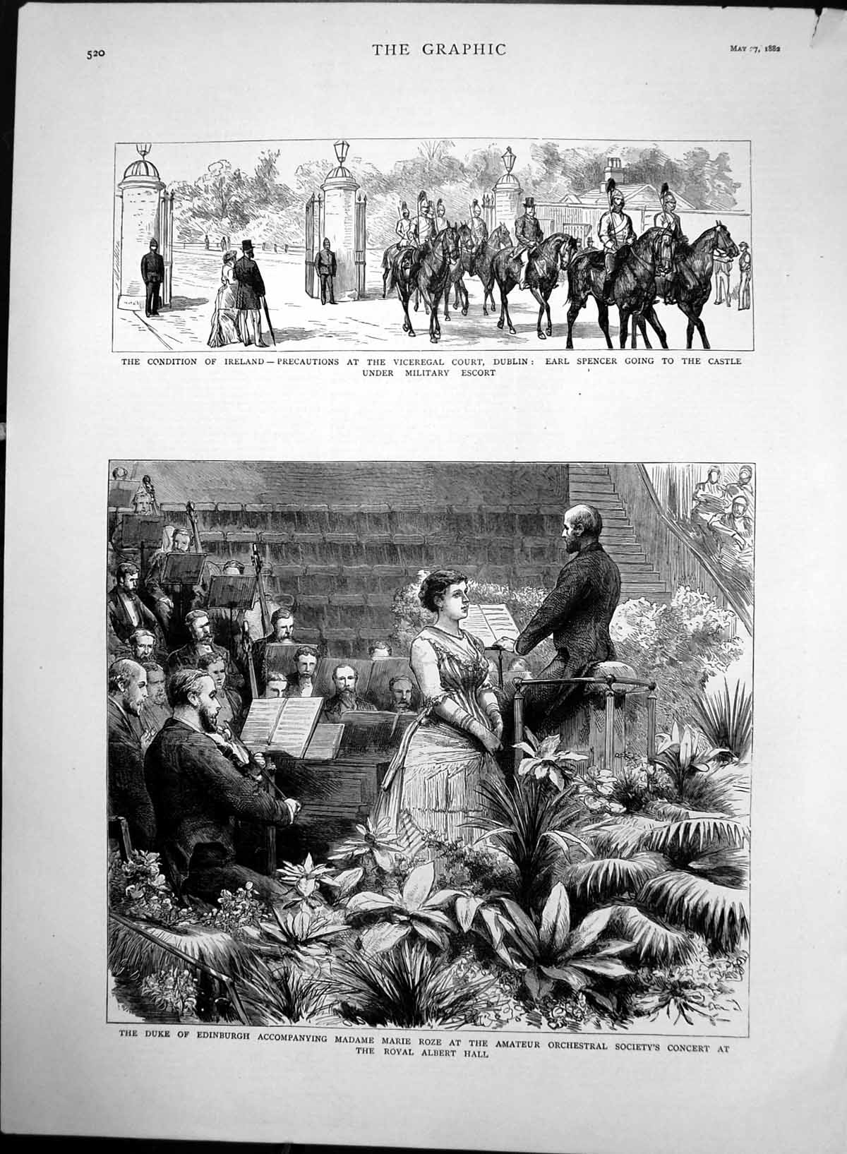 Old Antique Print Earl Spencer Ireland Marie Roze Orchestral Concert 1882 19th