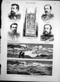 Original Old Antique Print Oil On Sea Peterhead Earl Beaconsfield Memorial 1882