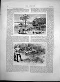 Original Old Antique Print African Travel Makata Swamp Officer & Natives 1872