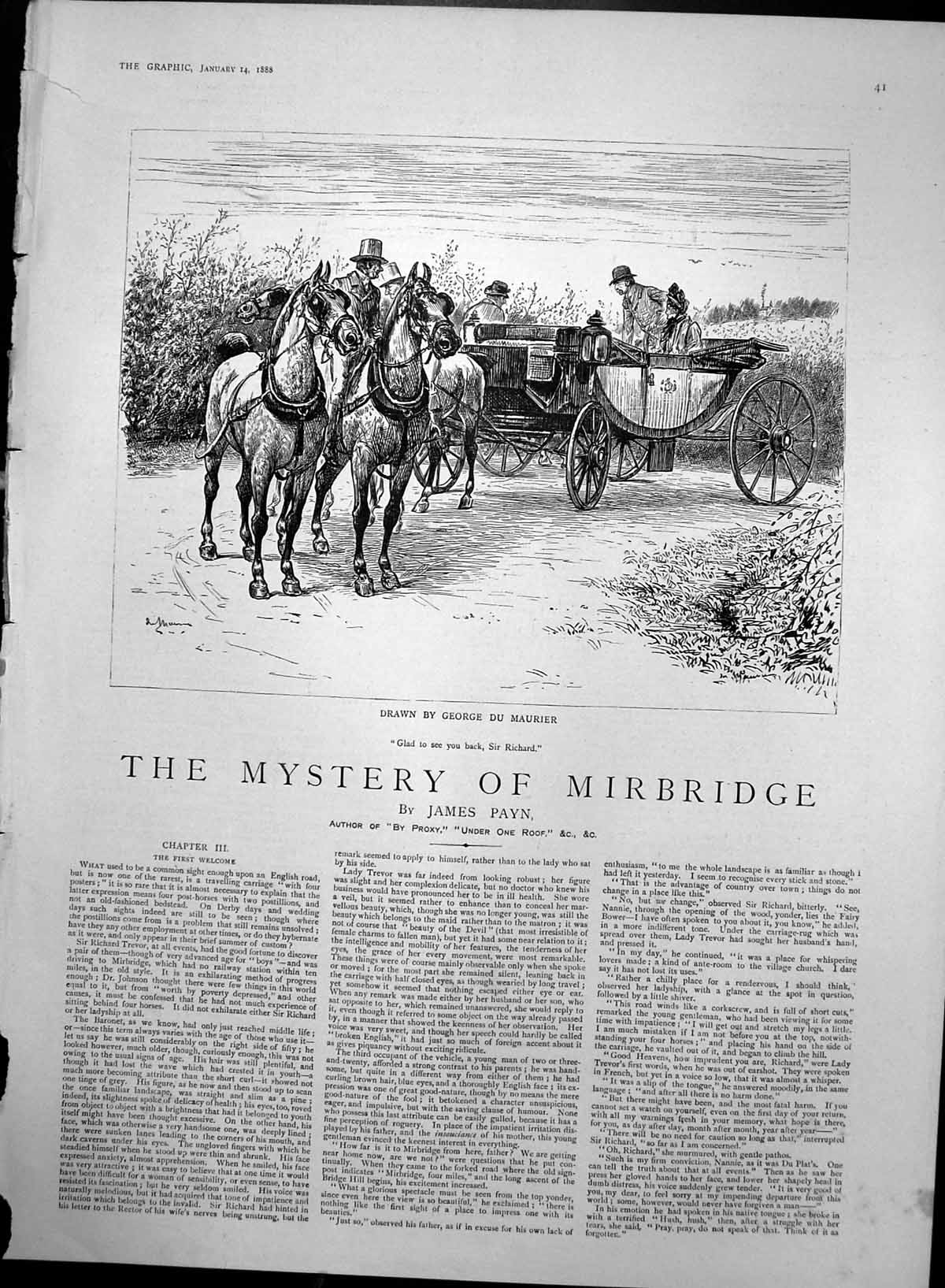 Old Antique Print Mystery Mirrbridge George Du Maurier Sir Richard 1888 19th