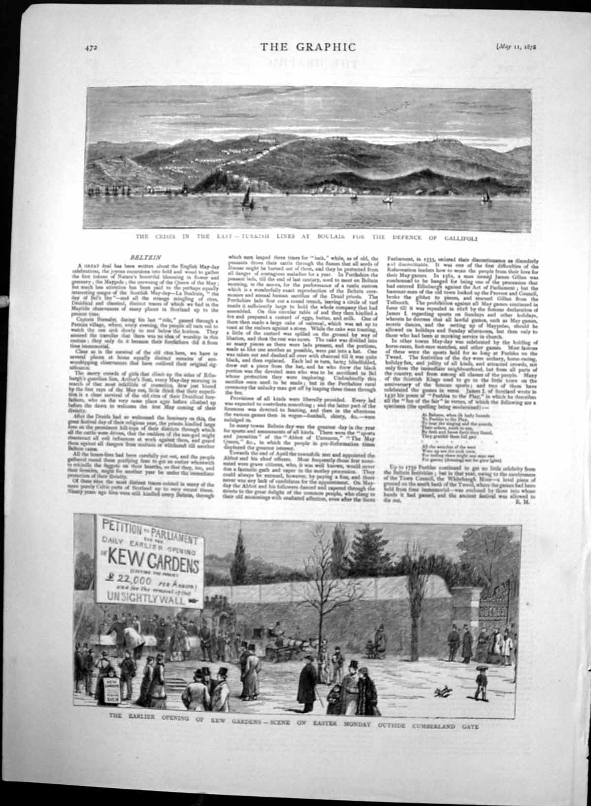 Old Antique Print Turkish Lines Boulair Opening Kew Gardens Easter 1878 19th