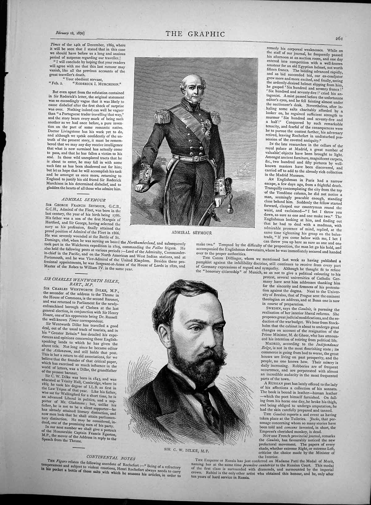 Old Antique Print Admiral George Francis Seymour Sir C W Dilke M P 1870 19th