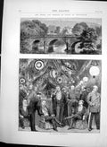 Old Antique Print Bridge Chatsforth Park The Orangeriy Illuminated 1872 19th