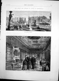 Original Old Antique Print Chatsworth French Garden Group In Library 1872 19th
