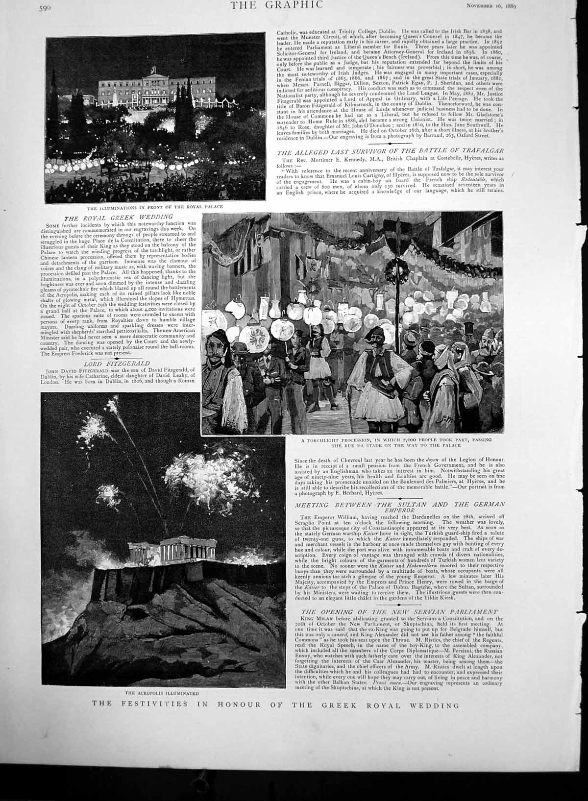 Antique Old Print Greek Royal Wedding Acropolis Torchlight Procession 1889 19th