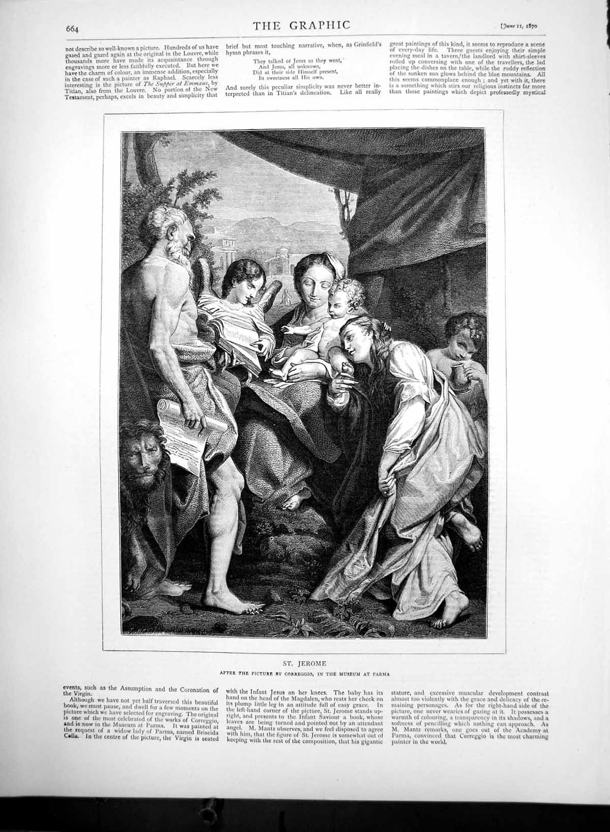 Original Old Antique Print St Jerome Frompicture Correggio Museum Parma 1870