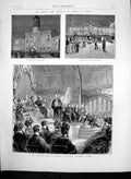 Antique Old Print Derby Prizes Grammar School Town Hall Railway Station 1872