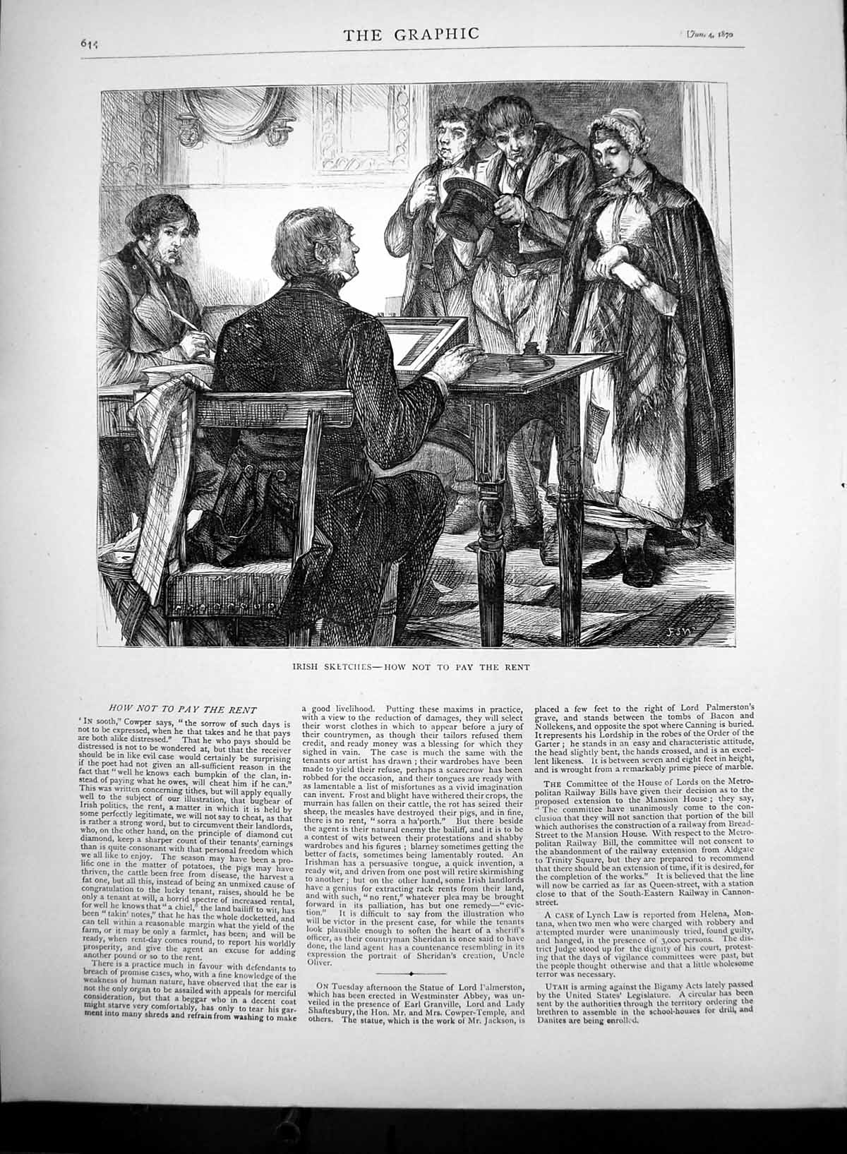 Original Old Antique Print Irish Sketches How Not To Pay The Rent 1870 19th