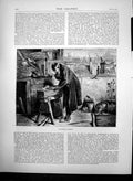 Original Old Antique Print Man Potting Plants In London Garden 1870 Victorian