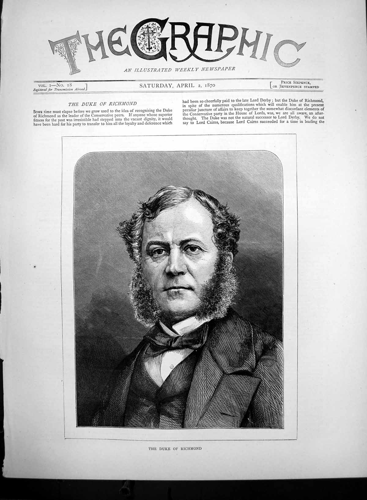 Original Old Antique Print Duke Richmond New Conservative Leader 1870 Victorian