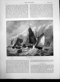 Old Antique Print The Oyster Boat In Rough Seas Essex Kentish Coasts 1870 19th