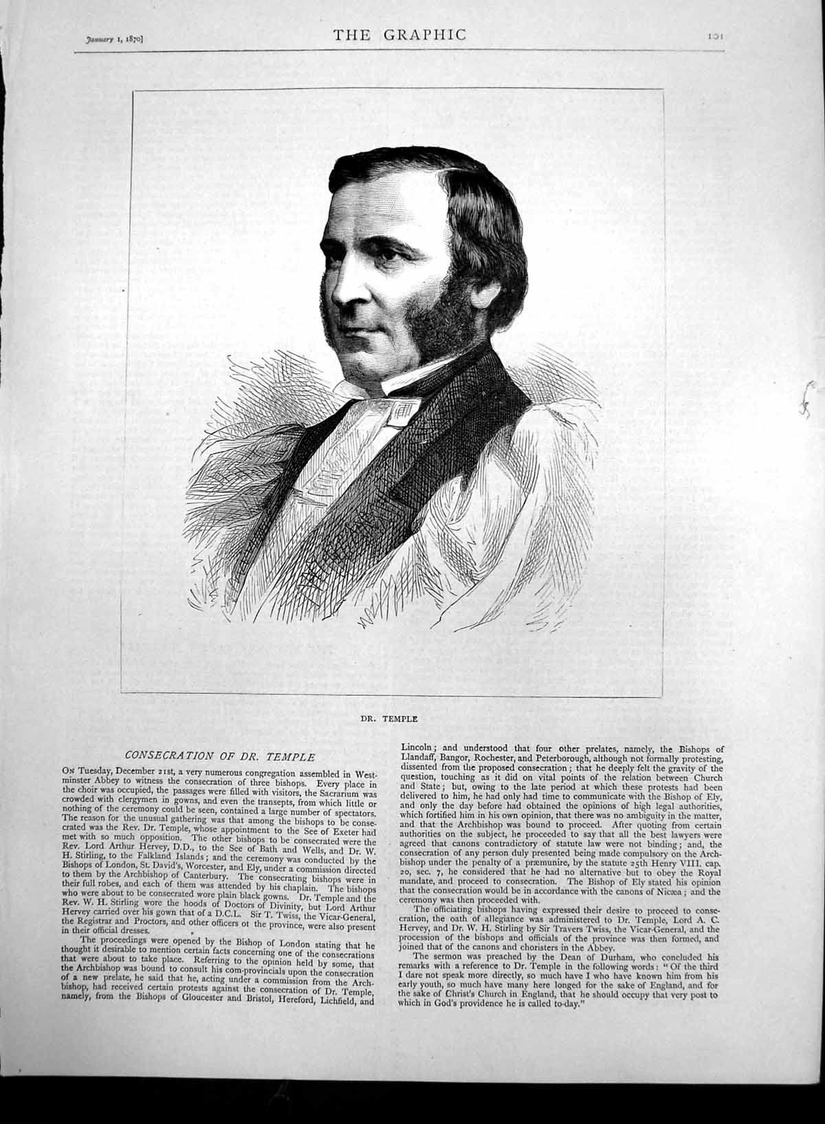 Original Old Antique Print Consecration Dr Temple As Bishop 1870 19th